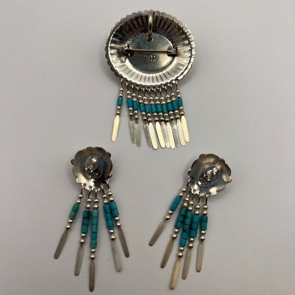 Vintage Southwest Turquoise Earrings and Pendant Set - Picture 3 of 3